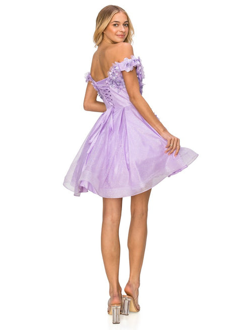 Lilac 3D Floral Applique Corset Off Shoulder Short Dress for Women, Sizes XS-3XL - SophiasStyle.com